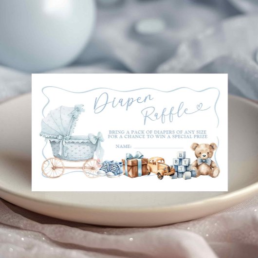 Blue Coquette Carriage Baby Shower Diaper Raffle Begleitkarte