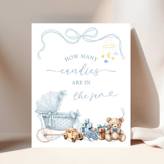 Blue Coquette Carriage Baby Shower Game Sign Poster