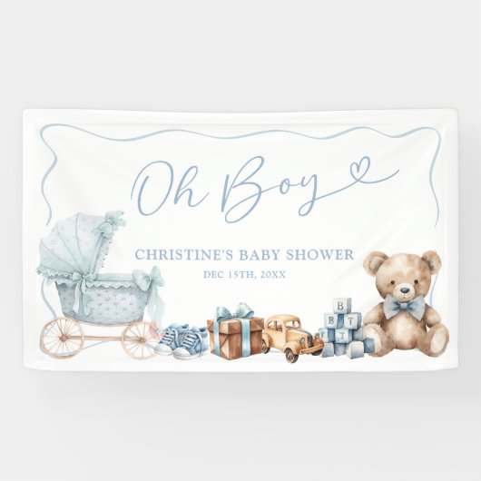 Blue Coquette Carriage Baby Shower Large Banner (Horizontal)