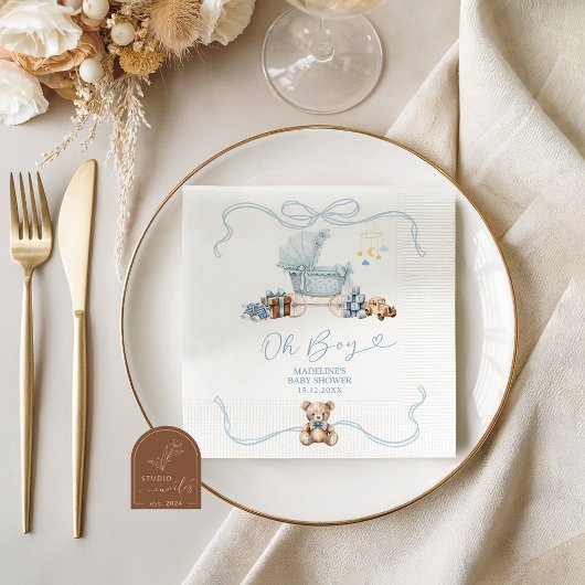 Blue Coquette Carriage Baby Shower Paper Napkins Serviette