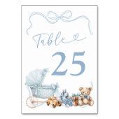 Blue Coquette Carriage Baby Shower Table Number Tischnummer (Vorderseite)