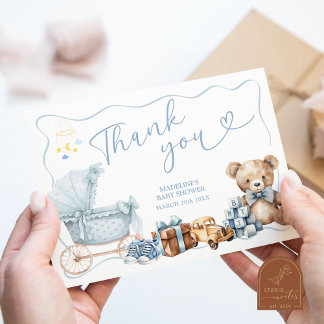 Blue Coquette Carriage Baby Shower Thank You Card Begleitkarte