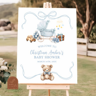 Blue Coquette Carriage Baby Shower Welcome Sign Poster