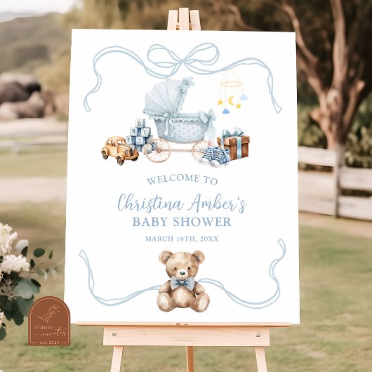 Blue Coquette Carriage Baby Shower Welcome Sign Poster