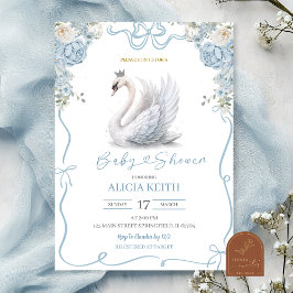Blue Coquette Crowned Swan Baby Shower Einladung