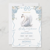 Blue Coquette Crowned Swan Baby Shower Einladung (Vorderseite)