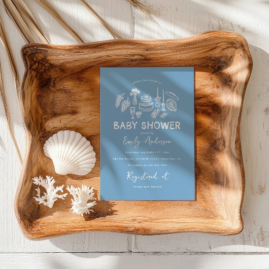 Blue Coquette Moderne Babydusche Einladung