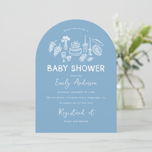 Blue Coquette Moderne Babydusche Einladung (Stehend Vorderseite)