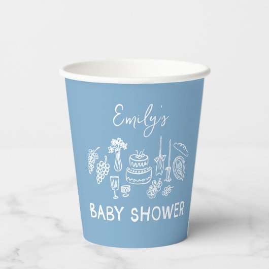Blue Coquette Moderne Babydusche Pappbecher (Rückseite)