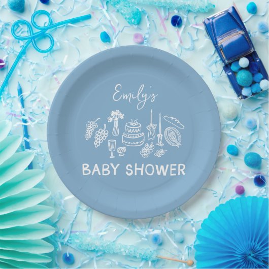 Blue Coquette Moderne Babydusche Pappteller (Party)
