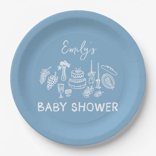 Blue Coquette Moderne Babydusche Pappteller (Vorderseite)