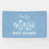 Blue Coquette Moderne Handgezogene Babydusche Banner (Horizontal)