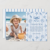 Blue Coquette Seashells Baby Shower Photo Dankeskarte (Vorne/Hinten)