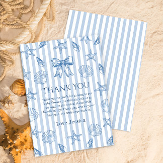 Blue Coquette Seashells Baby Shower Thank You Card Dankeskarte