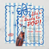 Blue Coquette She is Ready to POP Invitation Einladung (Vorne/Hinten)