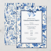Blue Coquette Toile Bow Abschluss Einladung (Vorne/Hinten)