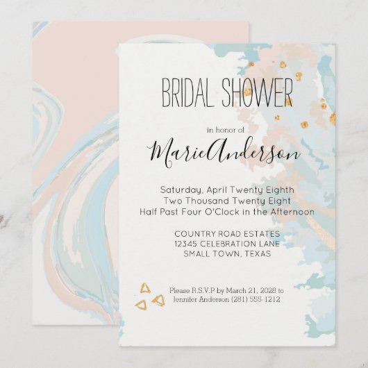 Blue Coral Abstrakt Einladung (Vorne/Hinten)