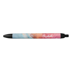 Blue Coral Alcohol Ink Swirl Personalisierter Name Kugelschreiber