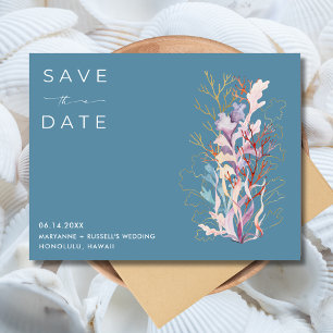 Blue Coral Beach Hochzeit Save the Date Ankündigungspostkarte