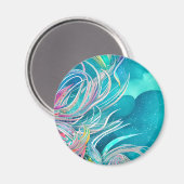 Blue Coral Beachy Abstrakt Art Magnet (Vorderseite/Rückseite)
