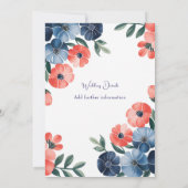 Blue & Coral bemalt Bouquet Hochzeitsfeier Einladung (Rückseite)