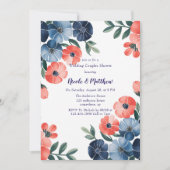 Blue & Coral Bouquet Wedding Couples Dusche Einladung (Vorderseite)