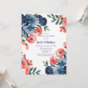 Blue & Coral Bouquet Wedding Couples Dusche Einladung