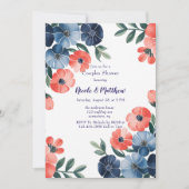Blue & Coral Bouquet Wedding Couples Dusche Einladung (Vorderseite)