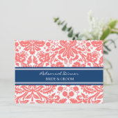 Blue Coral Damask Probe Abendessen Party Einladung (Stehend Vorderseite)