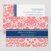 Blue Coral Damask Probe Abendessen Party Einladung (Vorne/Hinten)