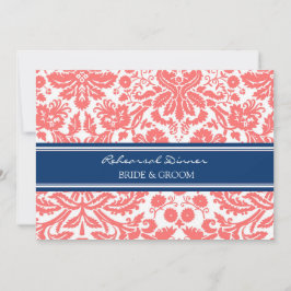 Blue Coral Damask Probe Abendessen Party Einladung