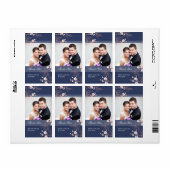 Blue Coral Floral Foto Wedding Labels (Vorne)