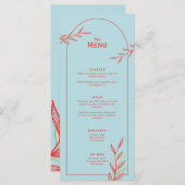 Blue Coral Gold Leaf Wedding Event Menu Karte (Vorne/Hinten)
