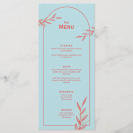 Blue Coral Gold Leaf Wedding Event Menu Karte