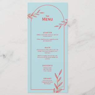 Blue Coral Gold Leaf Wedding Event Menu Karte