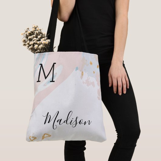 Blue Coral Marble Trendy Initial Name Monogram Tasche (Von Nahem)