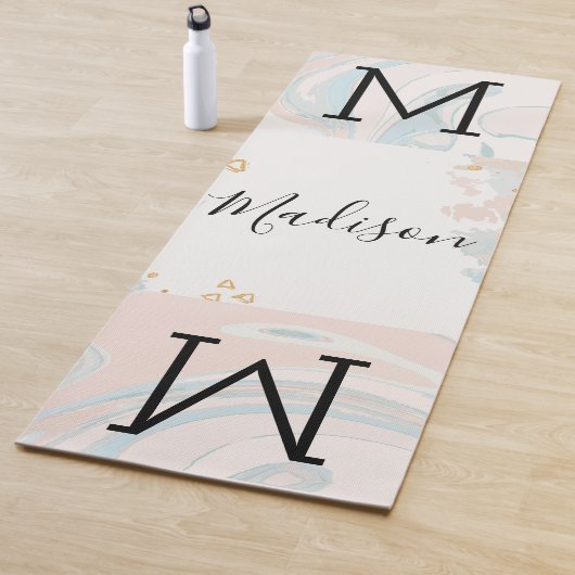 Blue Coral Marble Trendy Monogram Yoga Mat Yogamatte (Beispiel)