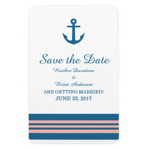 Blue Coral Nautical Anchor Speichern Sie das Date  Magnet