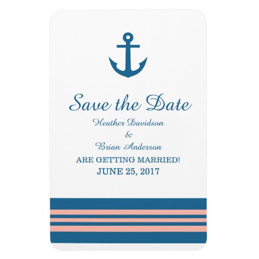Blue Coral Nautical Anchor Speichern Sie das Date Magnet (Vertikal)