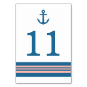 Blue Coral Nautical Anchor Table Card Tischnummer (Rückseite)