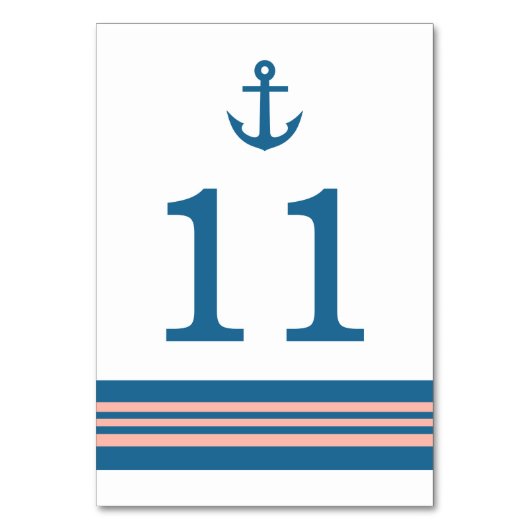 Blue Coral Nautical Anchor Table Card Tischnummer (Vorderseite)