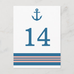 Blue Coral Nautical Anchor Tischnummer Postcard