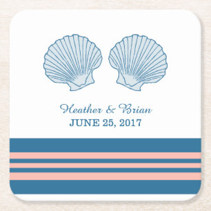 Blue Coral Nautical Seashells Paper Untersetzer