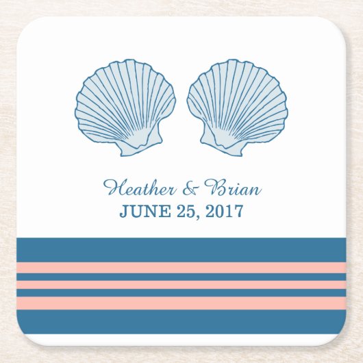 Blue Coral Nautical Seashells Paper Untersetzer (Vorderseite)