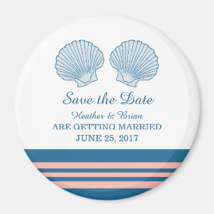 Blue Coral Nautical Seashells Save the Date Magnet