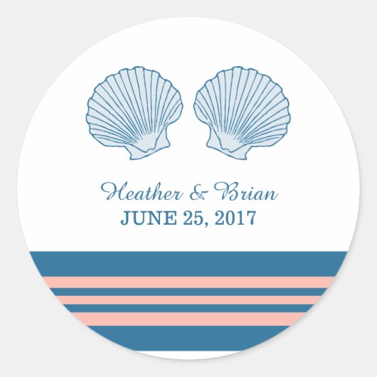 Blue Coral Nautical Seashells Wedding Stickers (Vorderseite)