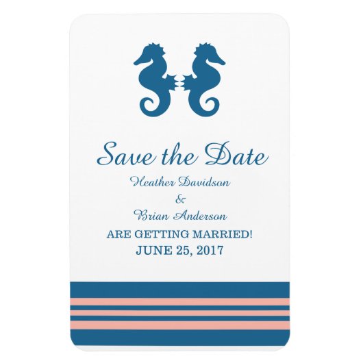 Blue Coral Nautical Seepferd Save the Date Magnet (Vertikal)