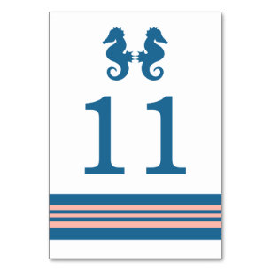 Blue Coral Nautical Seepferd Table Card Tischnummer