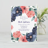 Blue & Coral Paint Bouquet Brautparty Einladung (Stehend Vorderseite)
