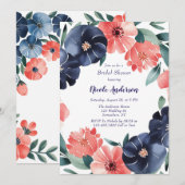 Blue & Coral Paint Bouquet Brautparty Einladung (Vorne/Hinten)